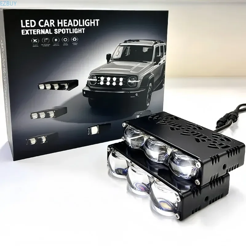 Car LED Three-Eye Middle Net Light Grille Light Motorcycle Truck Waterproof Dual-Color Yellow And White Bright Lighting Accessor
