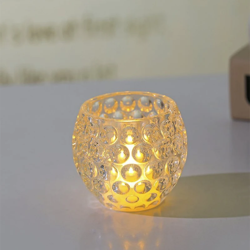 LED Electronic Candle Light Crystal Honeycomb Design Christmas Halloween Home Atmosphere Decor Night Light Ornament