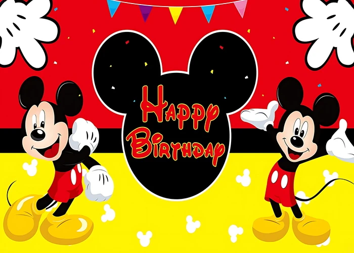 Disney Cartoon Mickey Minnie Mouse Donald Duck Happy Birthday Backgrounds Decors Vinyl Cloth Party Backdrops Baby Shower Banner