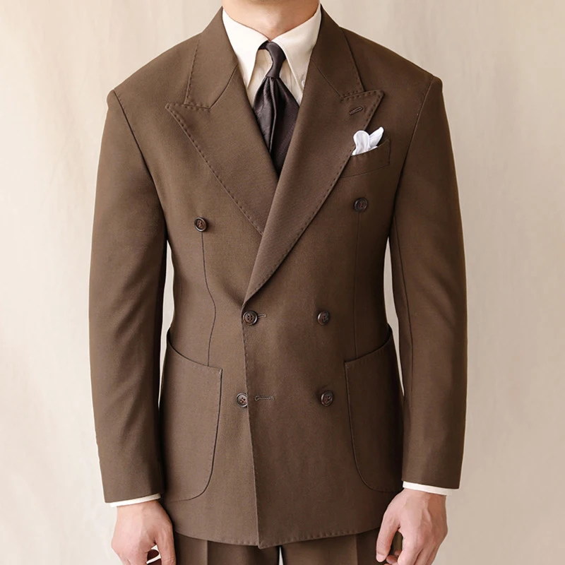 British Style Men Blazers Casual Business Double Breasted Casual Suit Jacket Wedding Dress Coat Social Banquet Tuxedo Costume
