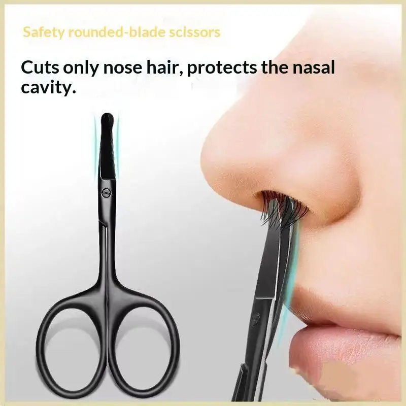 Round Tip Nose Hair Scissors Stainless Steel Rustproof Safe Manual Trimmer for Facial Hair Eyebrow Grooming Daily Use