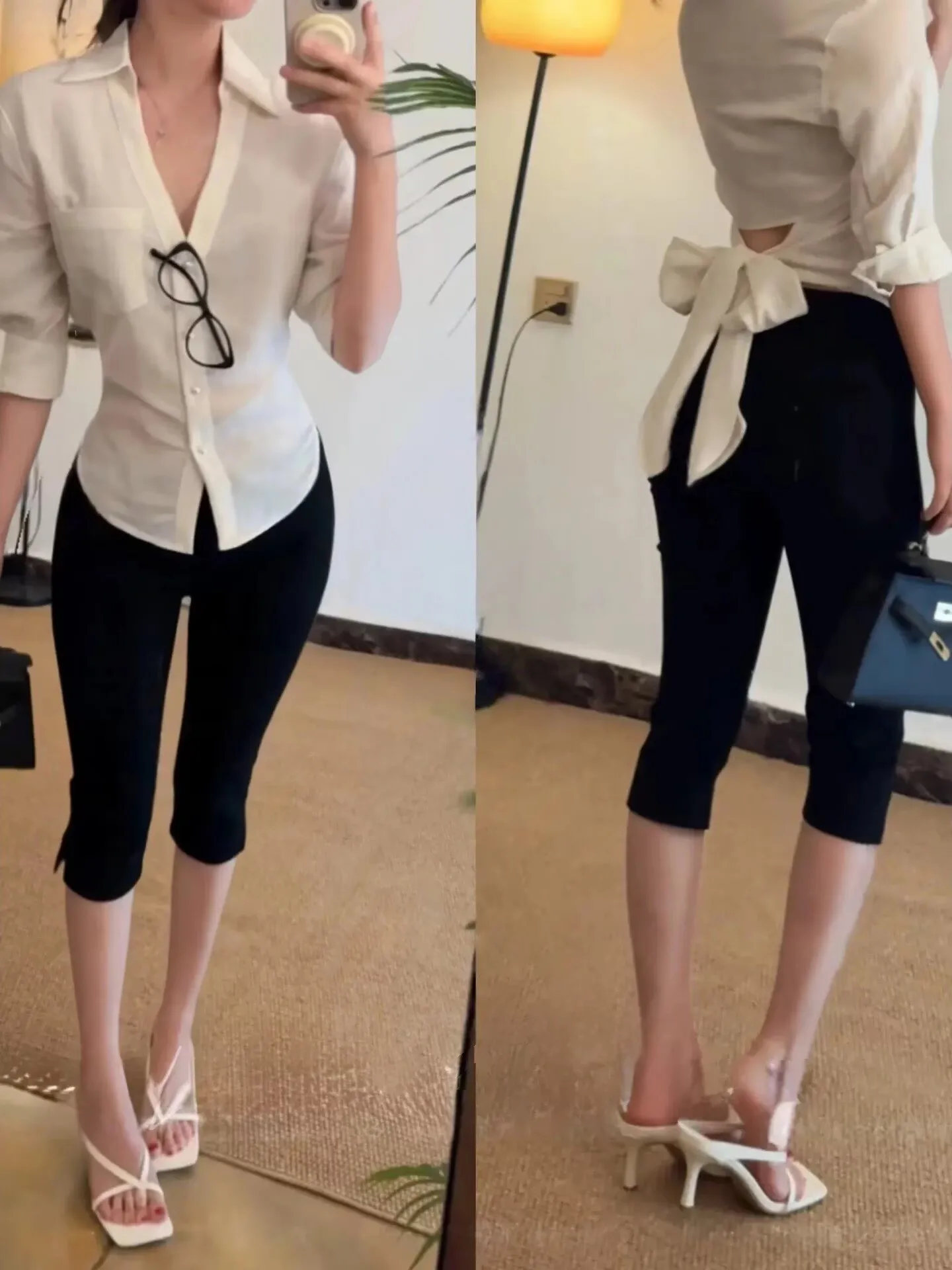 High Waist Crop Jeans Women's Slim Fit Denim Pants with Hip Pad Sexy Slimming Side Slit Bootcut Jeans Summer Cotton Elastic