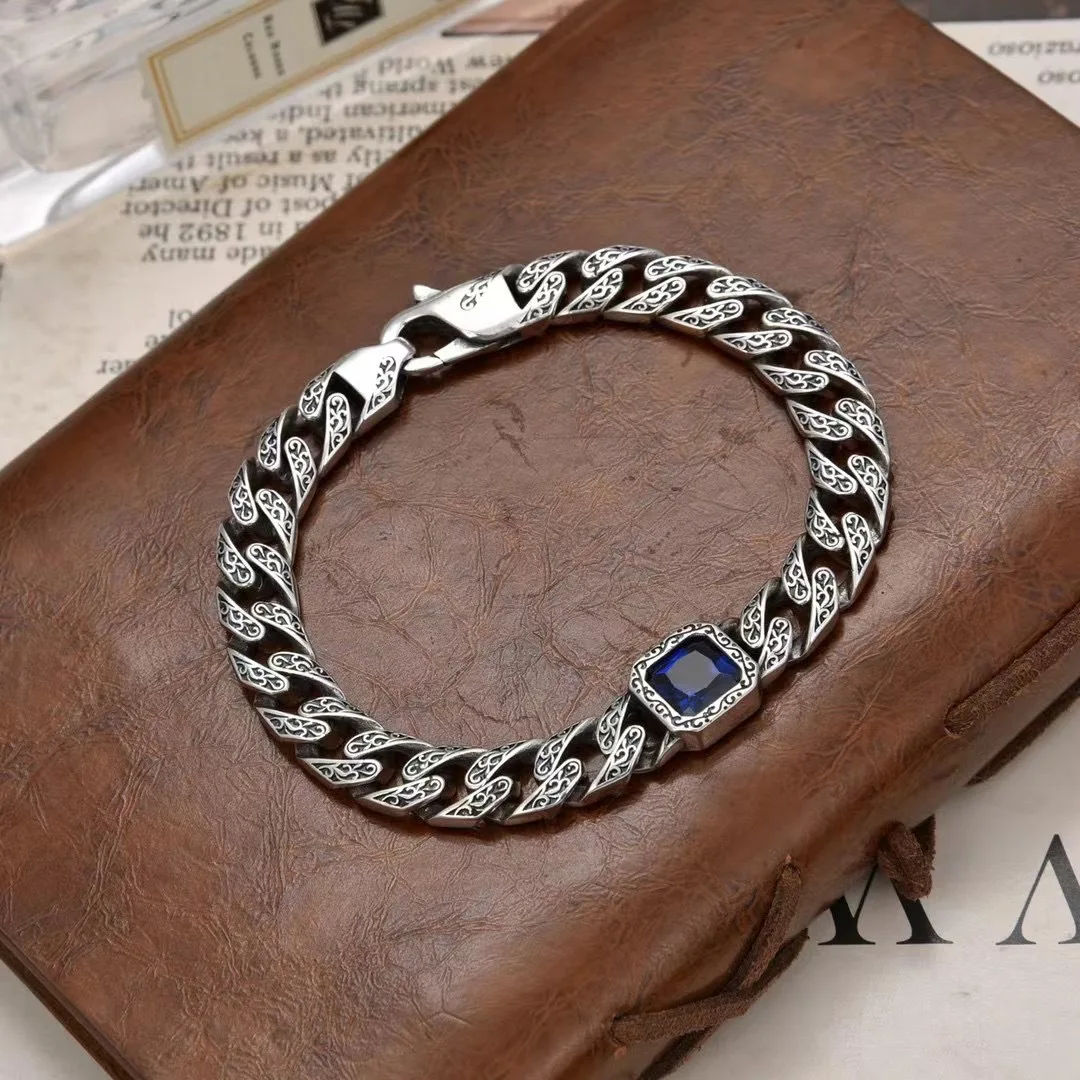 HX New Square Rattan Grass Pattern Bracelet for Men Mediterranean Style Cuban Chain Fashion Accessories Jewelry