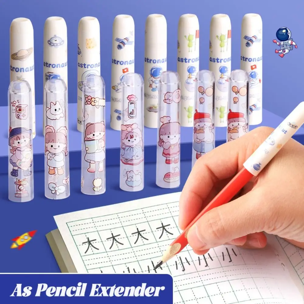 35PCS/Box Plastic Pencil Cap Transparent Solid Color Pencil Extender Capybara/Astronaut/Panda Pencil Nib Protective Cover