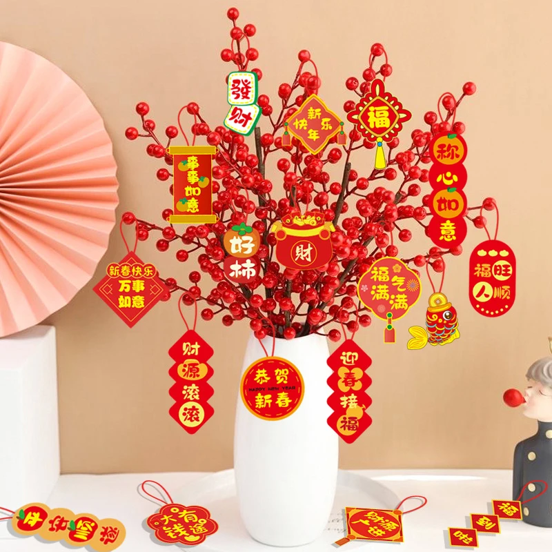 Ano Novo Chinês Pendurado Ornamento, Decoração para casa, Melhor Bênção Pingente De Planta Em Vaso, Fontes Do Partido, 18 Pcs