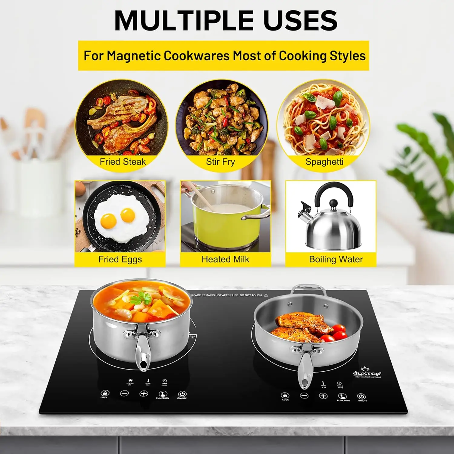 Peralatan masak induksi, 1800W, alat masak induksi Stainless Steel, dengan 17 buah