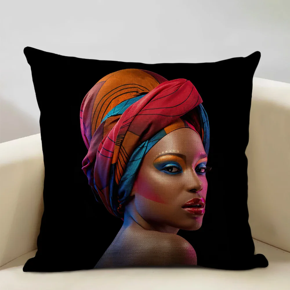 African Lady Cushion Cover African Girls Pillow Case Home Living Room Sofa Decoration 45x45cm Linen Pillowcase