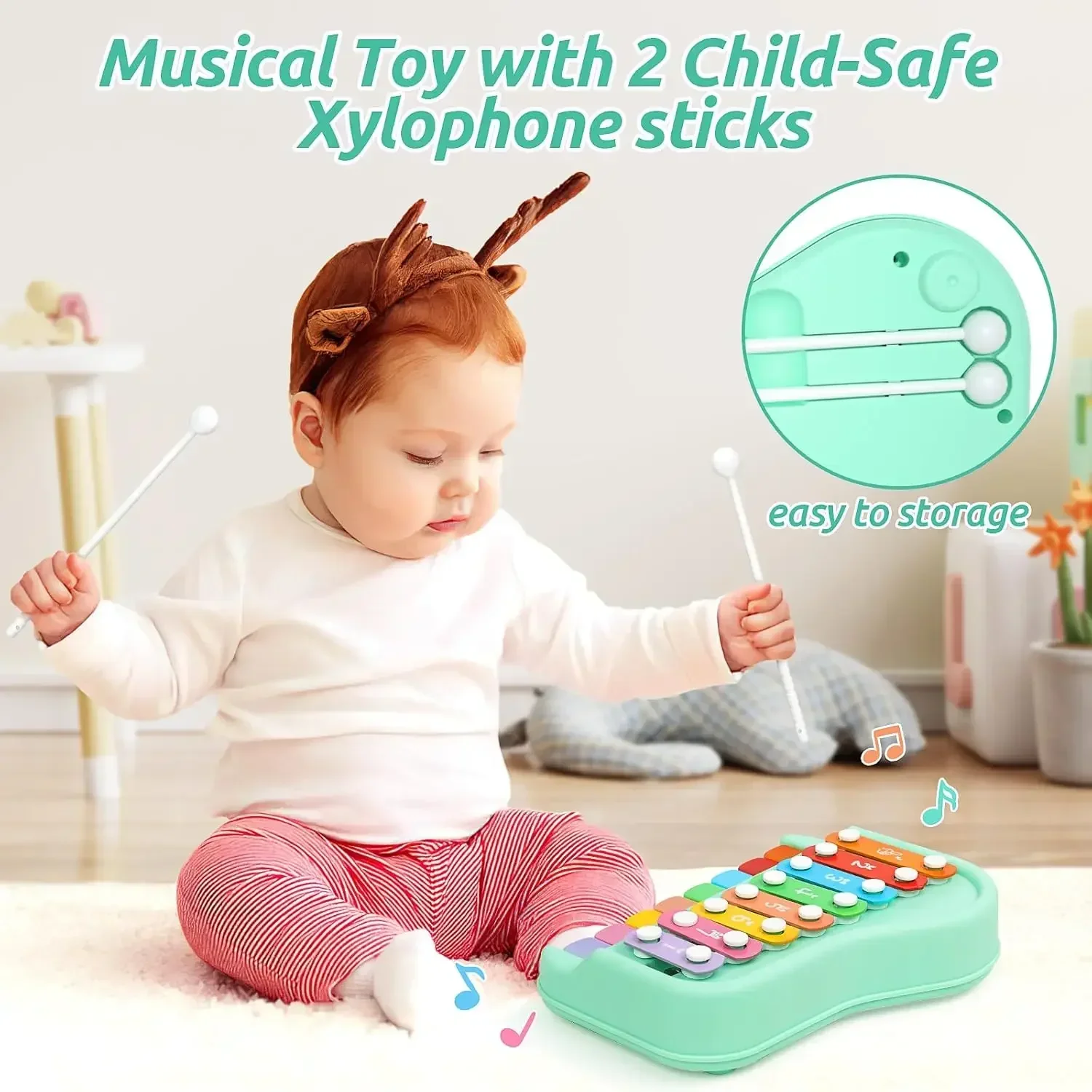 2-In-1 Baby Piano Xylophone Toy for Toddlers Multicolored Key Keyboard Preschool Educational Musical Learning Instruments Toy