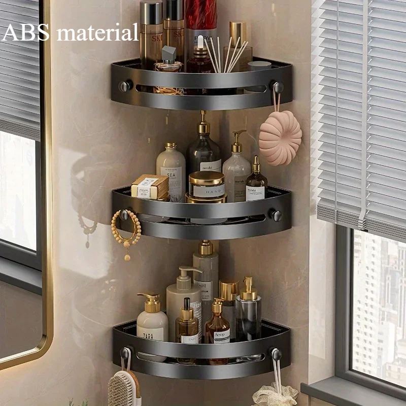 Platzsparender 3-stufiger Eck-Duschkorb, Wandmontage mit ohne Bohren, ABS-Material