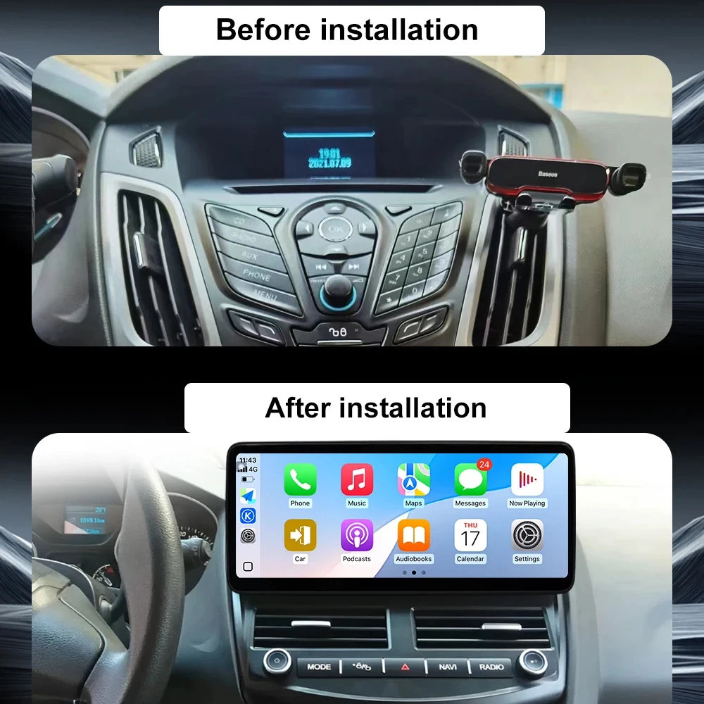 For Ford Focus 3 2012-2018 Wireless CarPlay Multimedia Display Touch Screen Android auto Head Unit Navigation GPS WIFI 4G BT DVR
