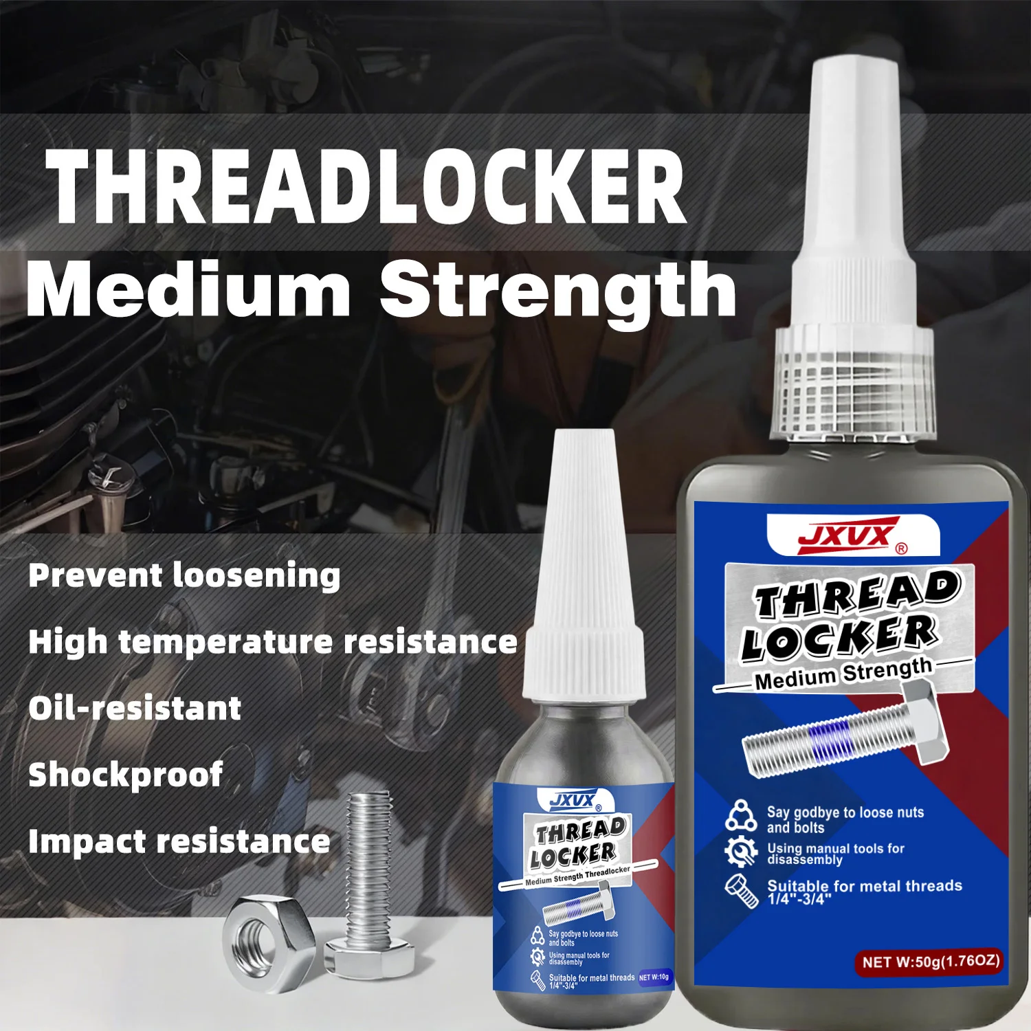50ml Threadlocker 243 Blue Medium Strength Thread Locker Nuts-Bolts Locker, Screw Adhesive Lock Tight Seal Fasteners Anaerobic Curing Metal Glue,Rustproof,Sealant Hardware Replacement for gaskets.