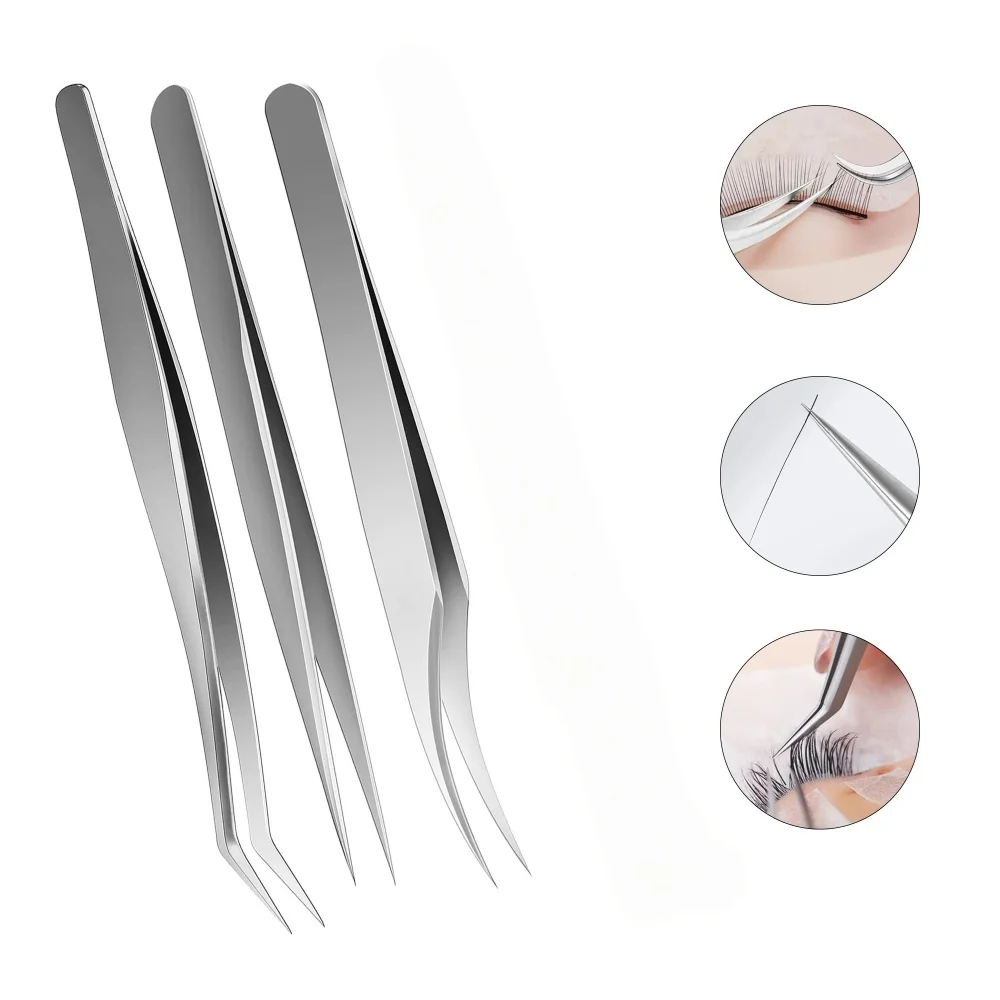 1/3Pcs Stainless Steel Lash Tweezers Eyelash Extensions Tweezer Makeup Tools Hair Removal Accurate Pimple Blackhead Extraction