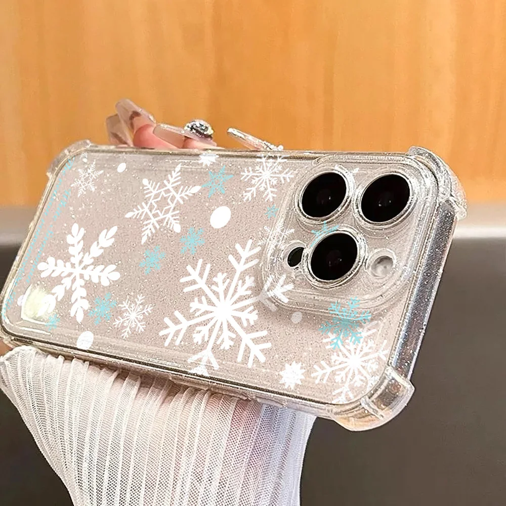 Glitter Bling Snowflake Soft Phone Case For iPhone 17 Pro Max 16 15 11 12 13 14  Air Clear Shockproof Silicone Cherry Cover view 6