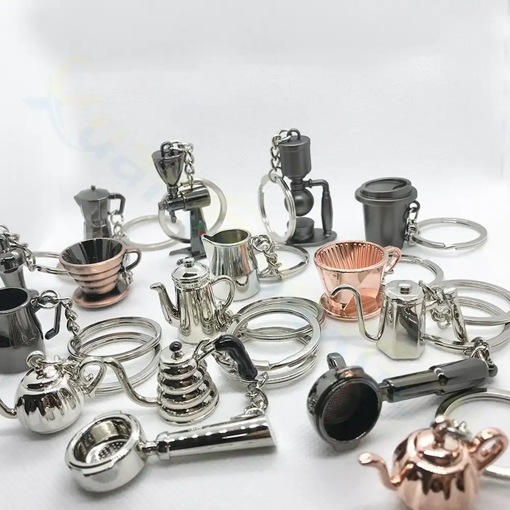 3D Creative Coffee Keychain Portable Coffee Machine Pitcher Keyring Coffee Handle Keyring Portable Coffeeware Accessories Gift