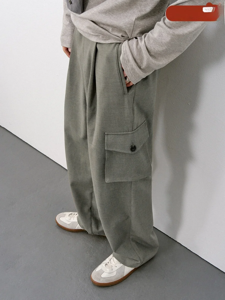 714street Men's Casual Loose Wide Leg Pants Draped Style Spring Workwear West Pants Old Money Style Citywalk Basic Color