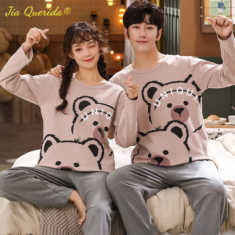 2023 New Pajama Autumn Winter Pyjamas Kawaii Panda Cartoon Printing for Lovers 4XL Big Size Knitted Cotton Couple's Loungewear