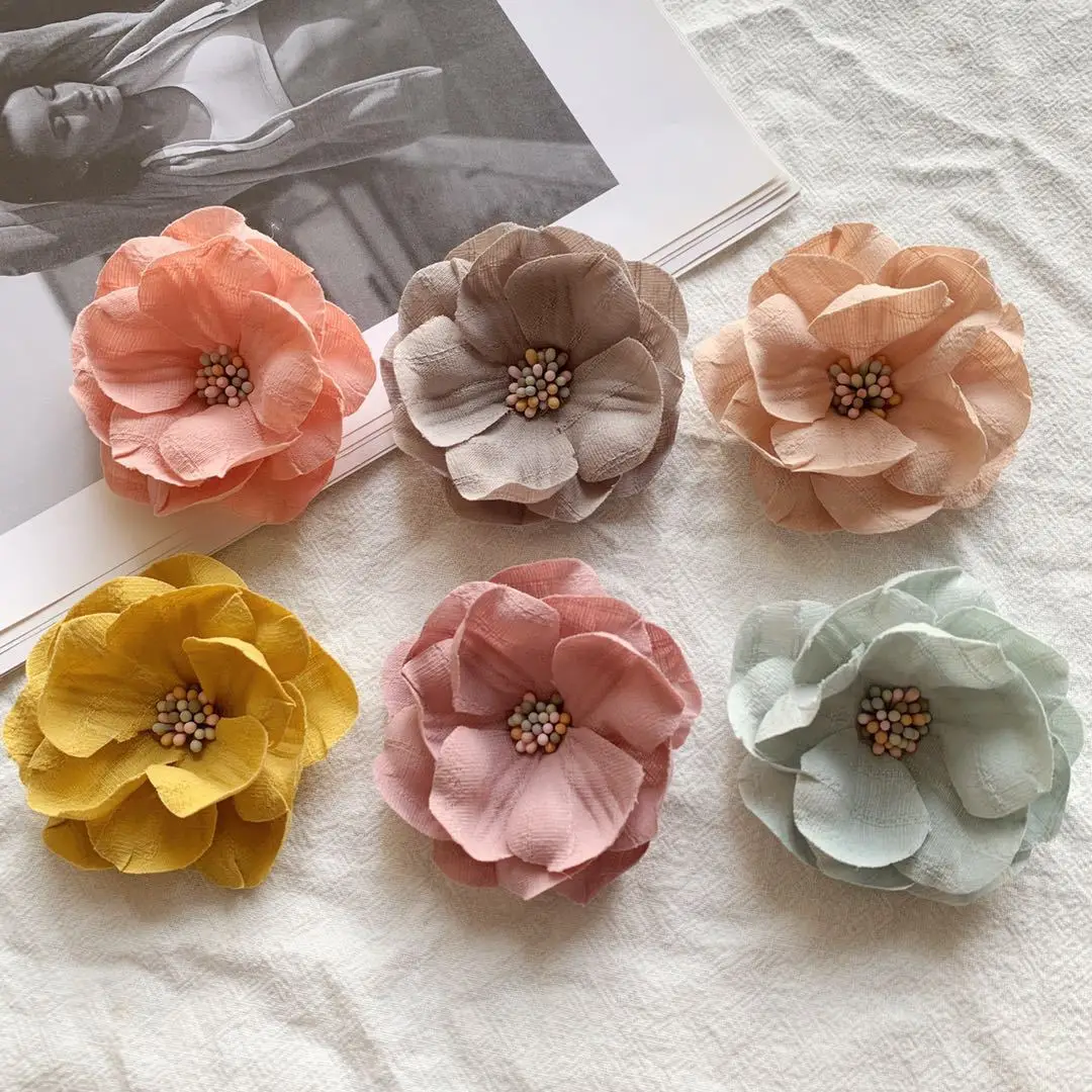 5Pcs 6CM Fabric Camellia Artificial Flowers Handmade DIY Hair Accessories Clothing Hats Slippers Decoration