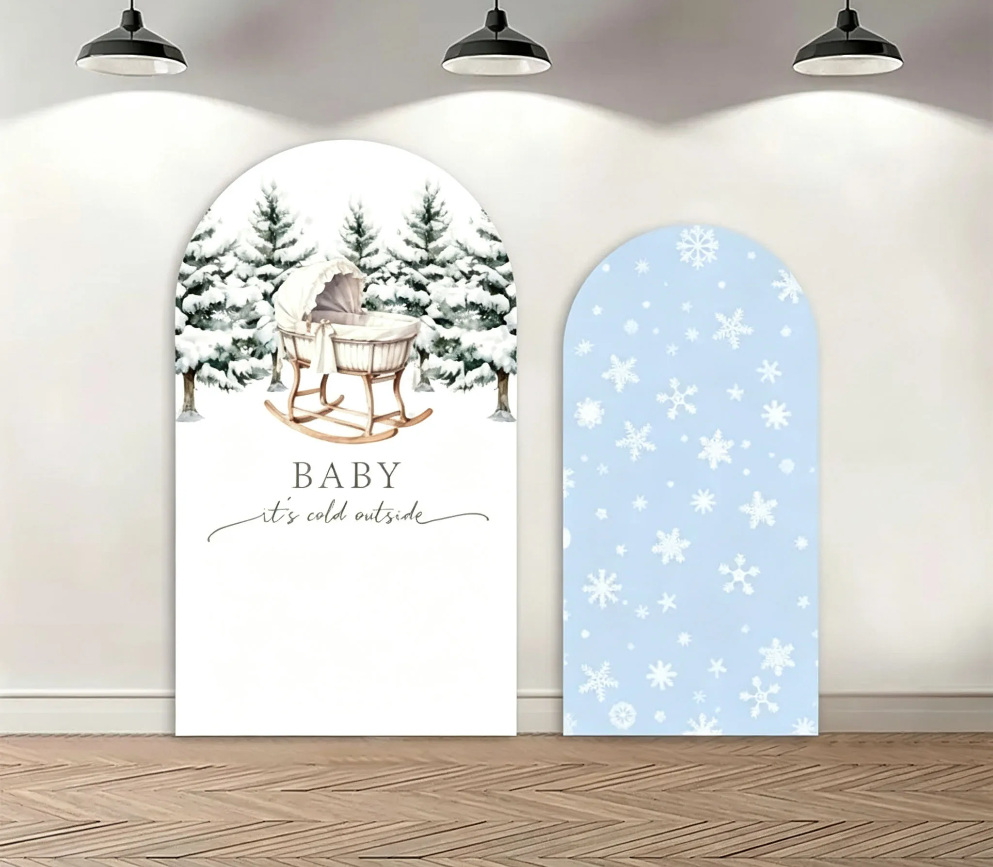 Custom Double-Sided Baby It's Cold Outerside Baby Shower Arch Backdrop Cover Winter Snowflake Birthday Party Decor Backdrop