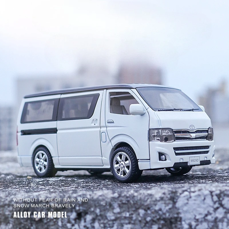 1:32 HIACE Modelos de carros de brinquedo liga fundida portas MPV abertas puxar para trás som e luz veículos de viagem de negócios presentes para meninos