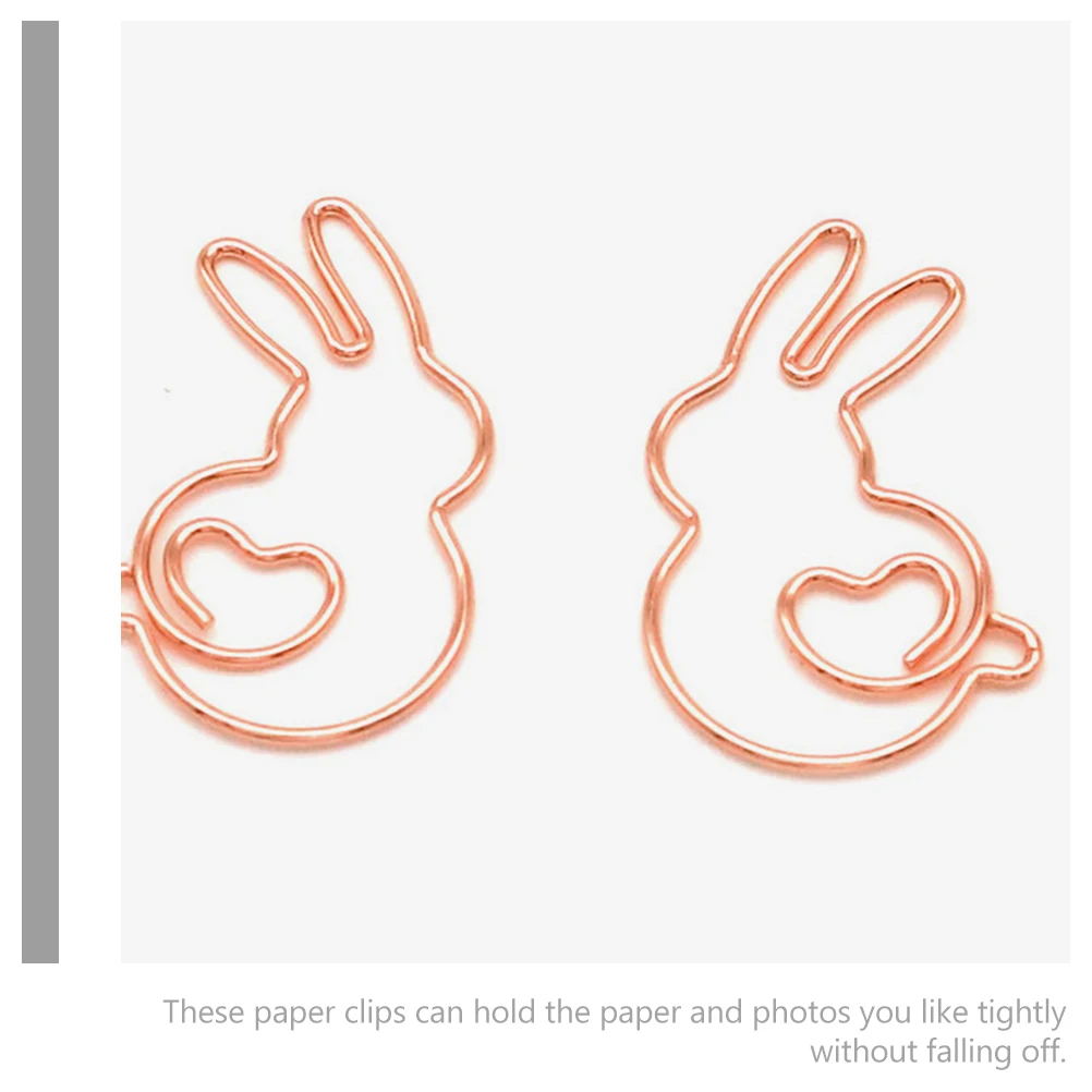 

20pcs Special-shaped Creative Paper Clips Bunny Rabbit Marking Clip for Office School Golden Rose Color Cartoon Metal Student