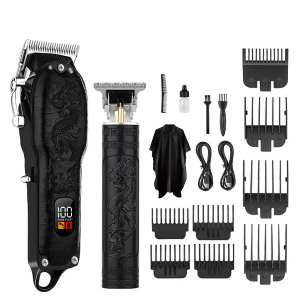 LQT Professional Hair Clipper Set Men Electric Hair Trimmer Nose Hair Trimmer Barber Cutting Kit LCD Display USB Rechargeable