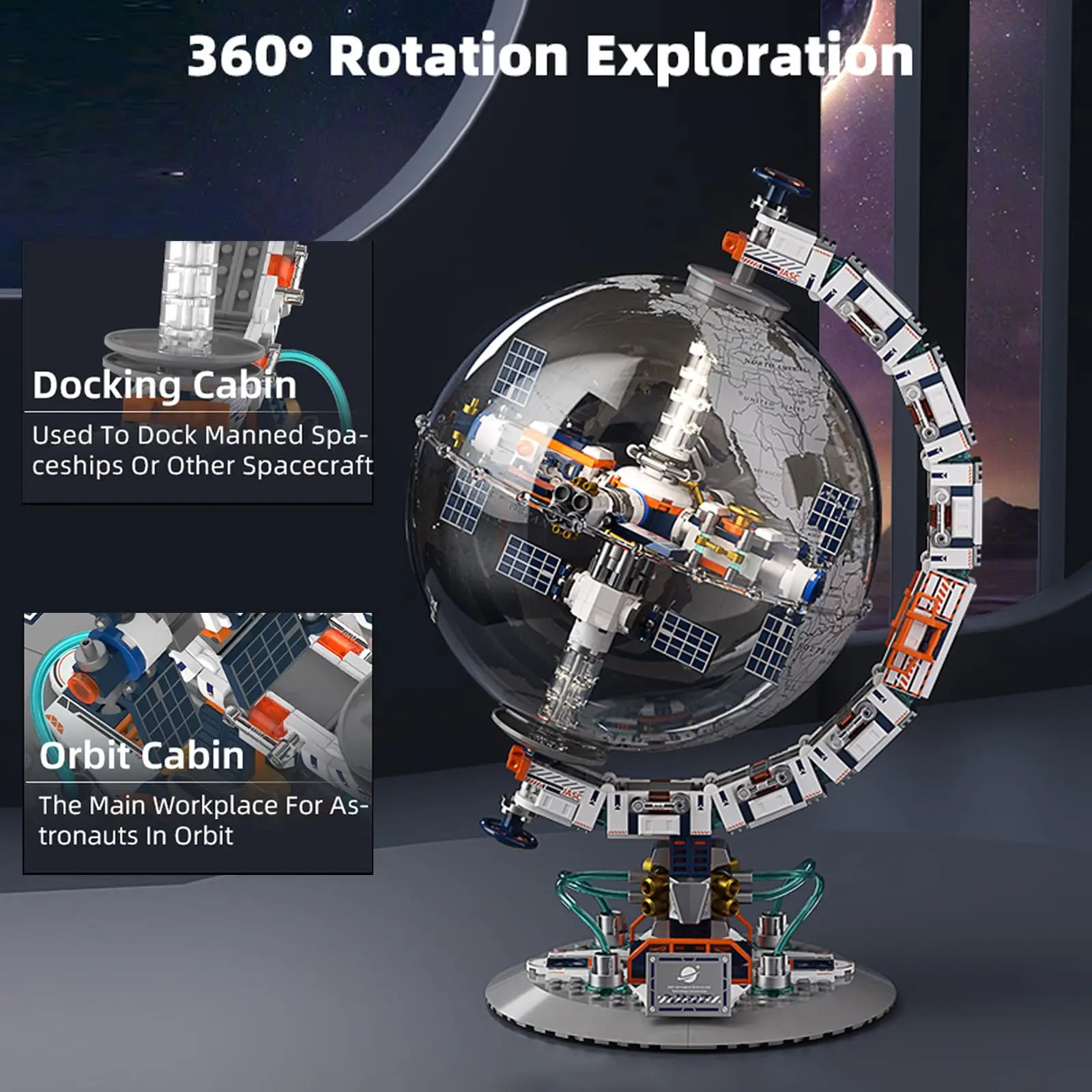 Bloques de construcción de globo terráqueo giratorio, modelo espacial motorizado, técnico creativo, amanecer, puesta de sol, Sim MOC, regalo coleccionable de escritorio