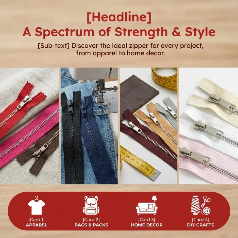 5 Color Metal Zipper Set Sewing Accessories for DIY Jacket Skirt Bag Home Decor Durable High Quality 2 Pieces Optional