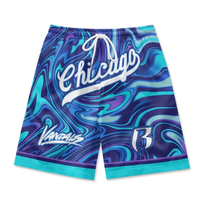 Briefprint Psychedelische Blauwe Taille Shorts Voor Heren Snel Droog Polyester Strandboard Shorts Dagelijkse Streetwear Shorts