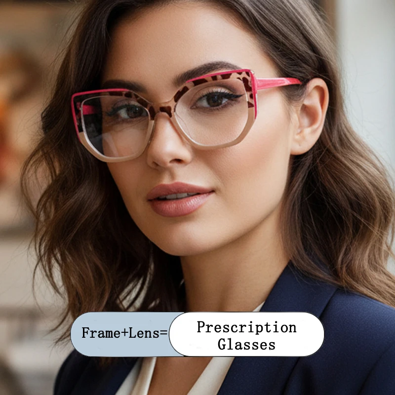 

Brand Design Women Polygon Oversized Frame Photochromic Prescription Glasses Anti Blue Ray Hyperopia Myopia Astigmatism Eyewear