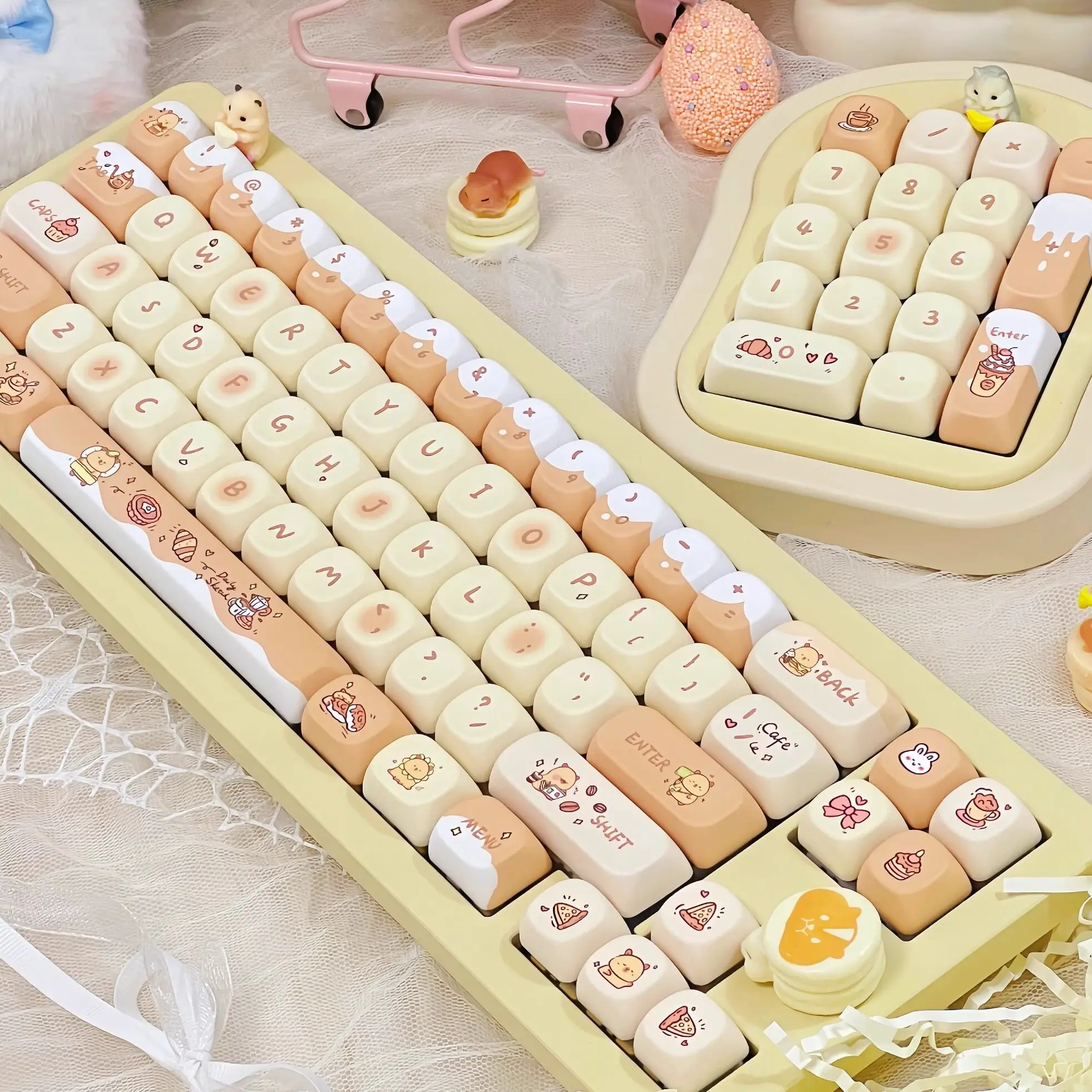 MAIMOOO Capybara Keycaps MOA Profile Round Cartoon Cute Keycap Cherry PBT Dye Sub Custom Yellow Key Caps for Mechanical Keyboard