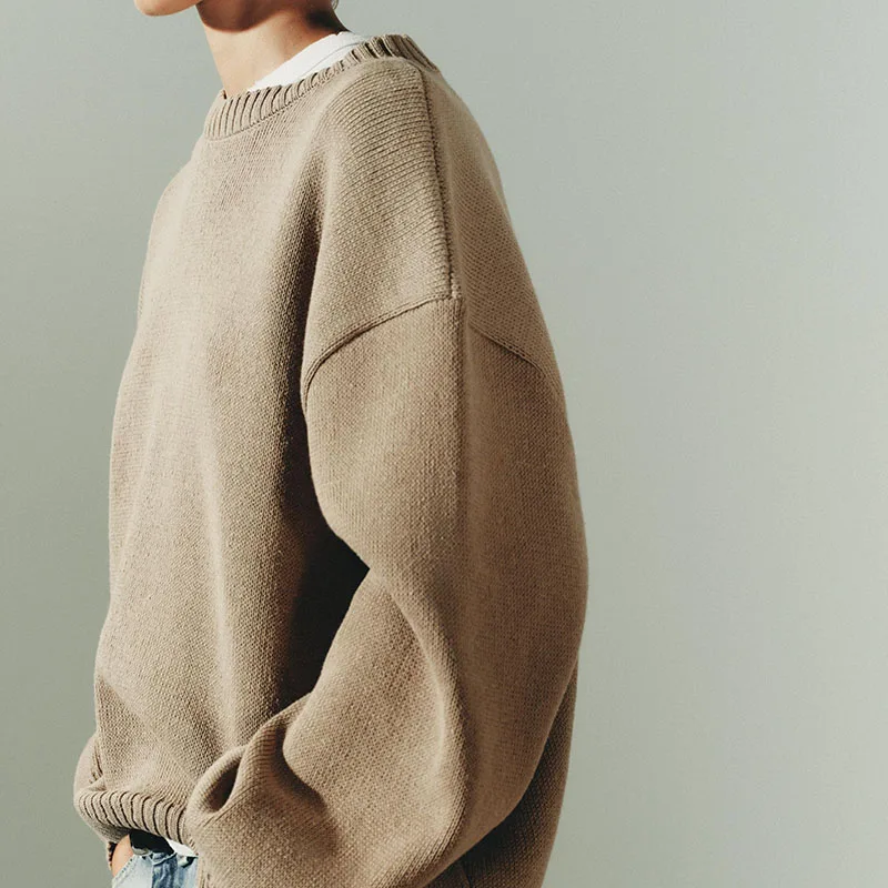 Nueva llegada otoño ZA2025 mujer Simple Match largo Sve redondo Ne suéter de punto suelto Casual Sle Loose Fit redondo Ne