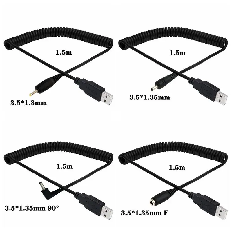 USB To DC 2.0/2.5/3.0/3.5/3.8/4.0/4.7/5.5mm Male 5V2A Current Power Cord Charging Cable USB Telescopic Spring Cable 1.5m