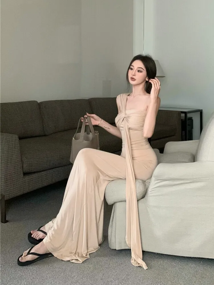 Ele Sexy Thai Sle Wrap Dr Feminino Slim Fit Strapl Vestido Nó Design Saia Longa Or Top Faionable Ensemble
