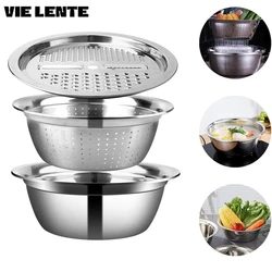 3 in 1 Vegetable Slicer Cutter Graters Drain Basket Stainless Steel Vegetable Salad Maker Bowl Kitchen Accessories Gadget