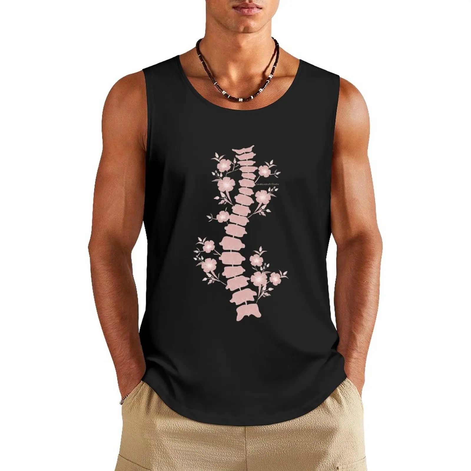 

Pink Scoliosis Spine Floral Tank Top Men's vest bodybuilding men clothes singlets for men sleeveless shirt man gym