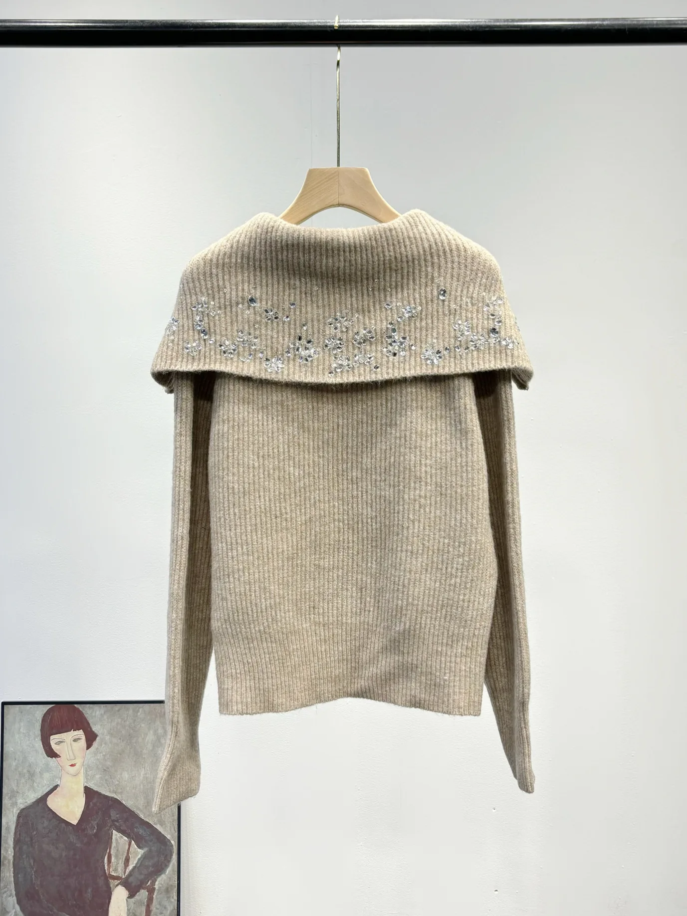 Women's Autumn and Winter New Heavy-duty Nail Drill Long-sleeved Sweater