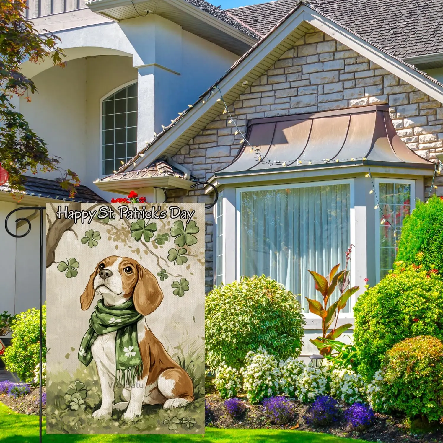 Wordatu Welcome Happy St. Patrick's Day Beagle Garden Flag 12x18 Double Sided Spring Yard Shamrock Clover Sign for Home  LLO uui