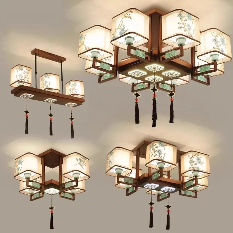 

New Chinese ceiling lamp Living room lamp Chinese style atmosphere Zen dining room box bedroom dining room lamp