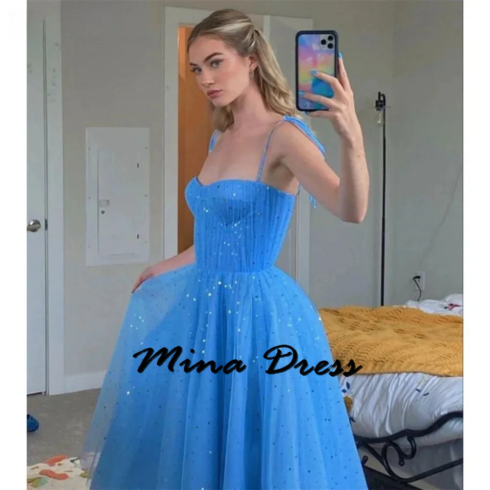 

Mina Customized Spaghetti Straps Elegant Woman Ceremony Dresses 2024 Thin Waist Party Dress for Wedding Dress Es Sequins Evening