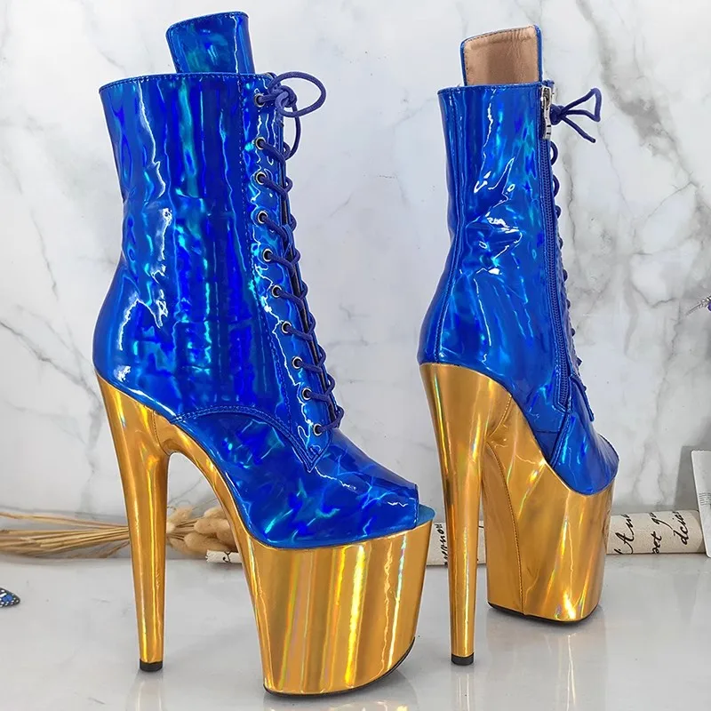 Auman Ale New 20CM/8inches PU Upper Sexy Exotic High Heel Platform Party Women Peep Toe Ankle Boots Pole Dance Shoes 137