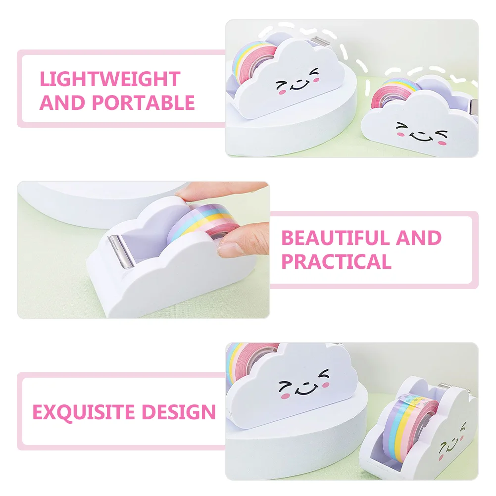 Imagem -03 - Dispensador de Fita Washi Arco-íris Suporte de Rolo de Papel Mesa Bonito Desktop Escritório Nuvem Corte Mascaramento Adesivo dos Desenhos Animados Suprimentos Máquina