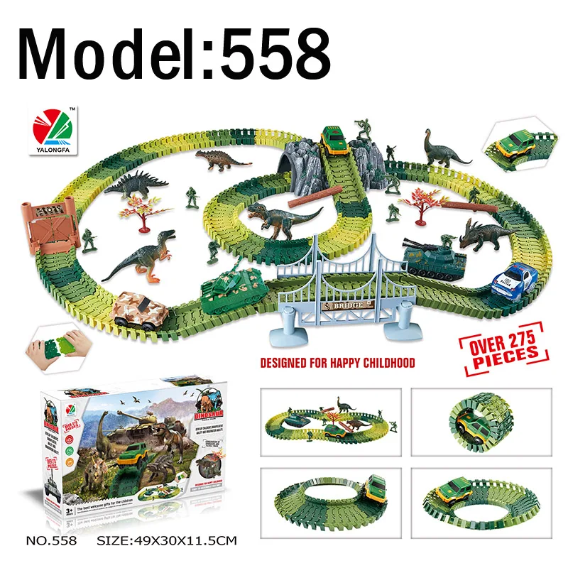 

Electric Dinosaur Track Toy Car Set for Kids - Engineering Mini Car Puzzle Boys Gift Track Train