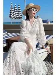 Summer Autumn Holiday Elegant Embroidery White Lace Party Wedding Long Dress Women's Sleeve Formal Occasion Evening Vestidos