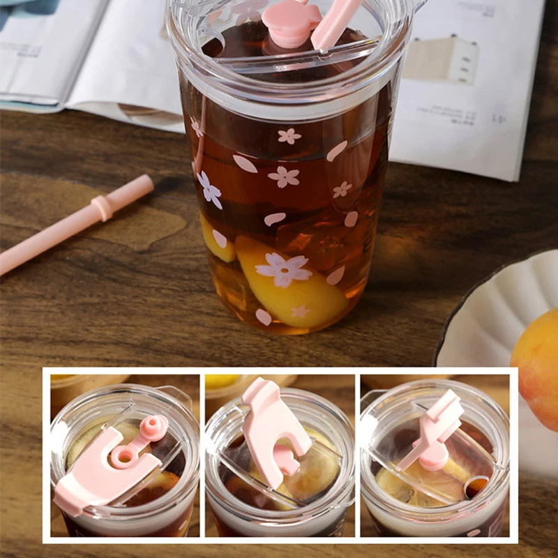 (Logo Can Engrave) 400ML Glass, Water Cup With Straw, Tea Cup, Coffee Cup For Girls, Milk Cup, Beverage Cup, Juice Cup