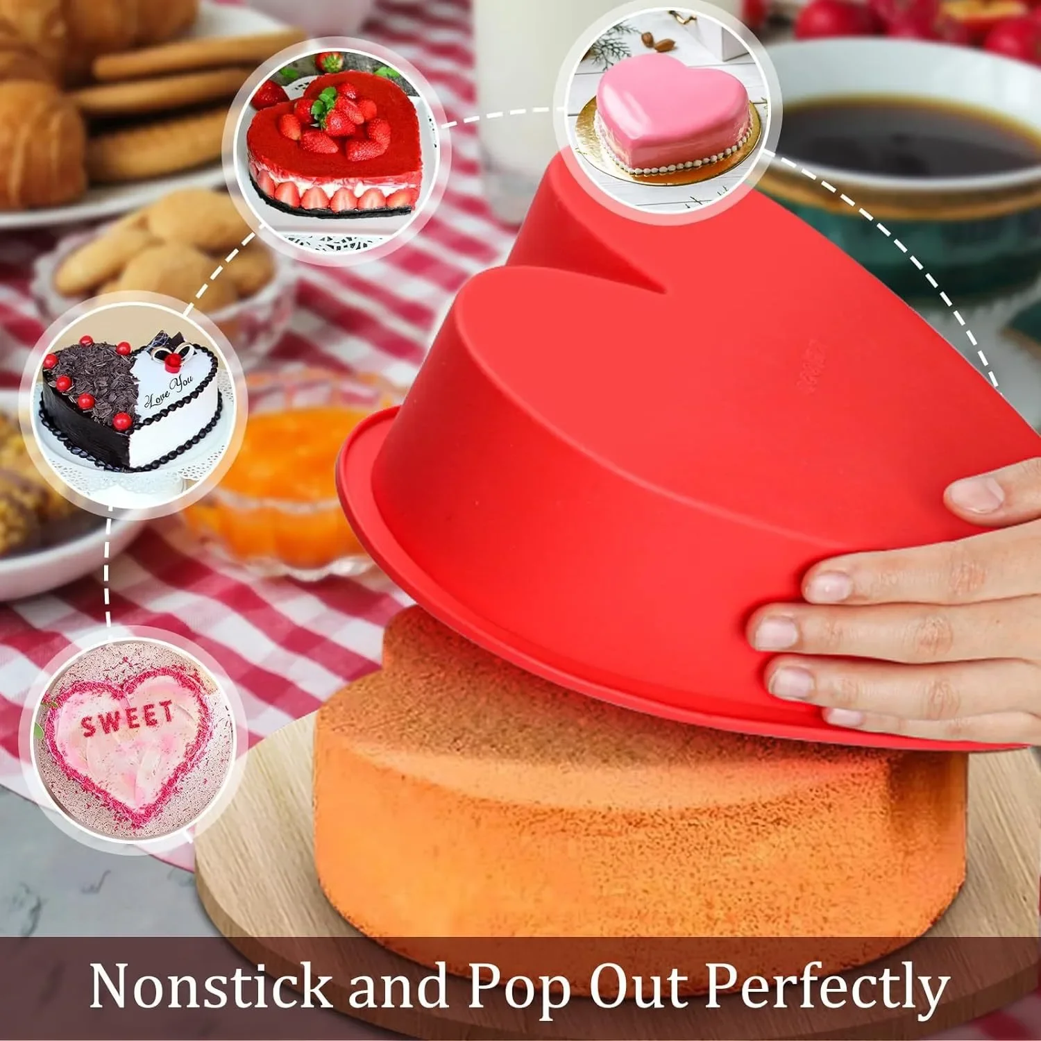 8/10in Silicone Heart Shaped Cake Pan Nonstick Heart Cake Valentine's Day Baking Heart Cake Mold Bakeware Kitchen Supplies Tools