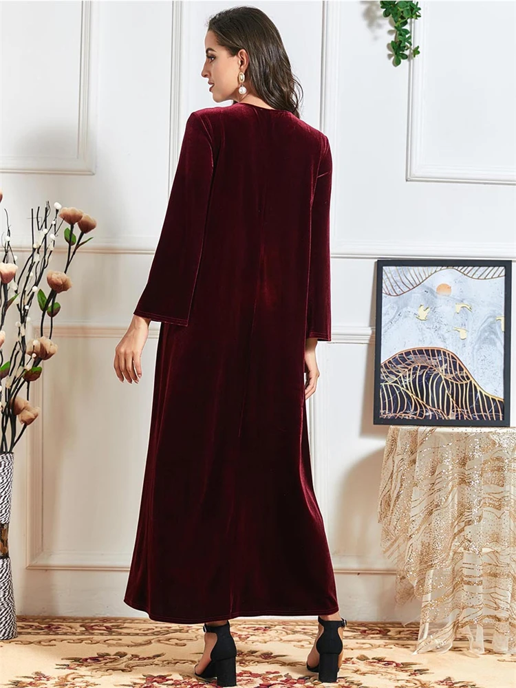 Ramadan Eid Winter Red Abaya Damen Dubai Islam Prayer Clothes Women Muslim Dresses Kebaya Robe Musulmane Caftan Marocain Femme