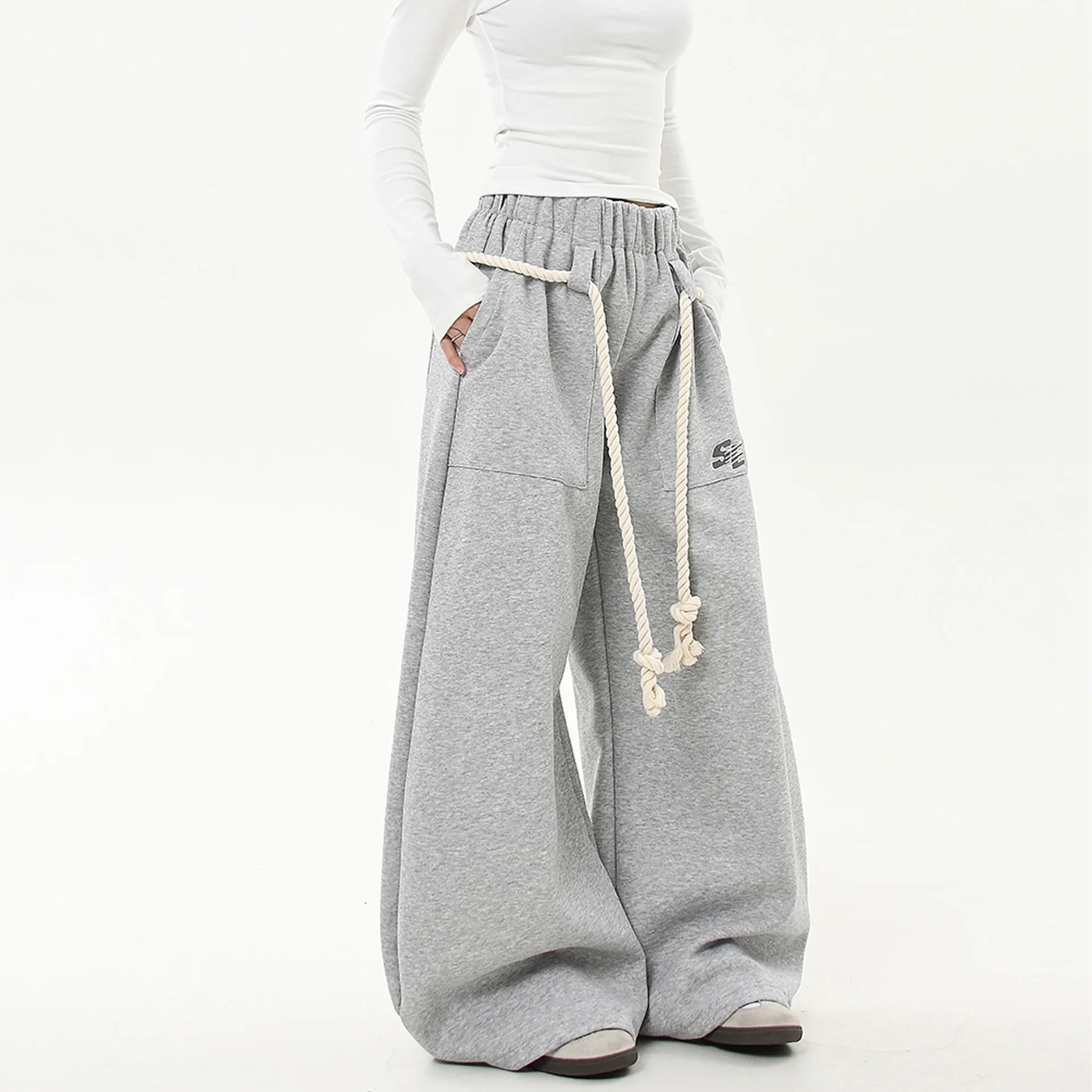 الأمريكية الرجعية كسول نمط الرباط سكين سراويل تقليدية فضفاضة واسعة الساق السراويل الطويلة جديد 2025 تصميم صغير الشعور