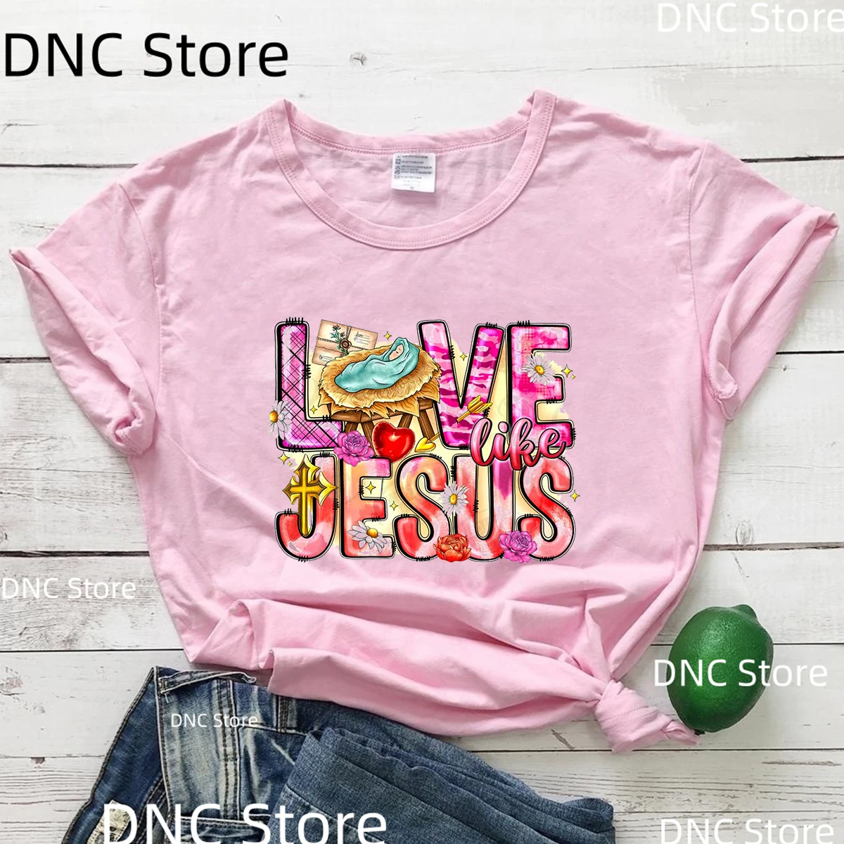 2025 Hot Sale Women'S Tshirt, Jesus Valentine，Faith, Jesus Christ, Love Jesus Print Tshirt Female Valentine'S Day Gift Shirt