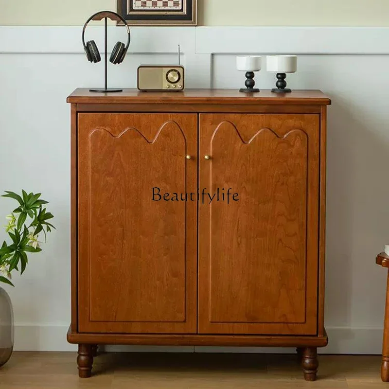 

ls 51North American cherry wood retro shoe cabinet household solid wood medieval storage locker