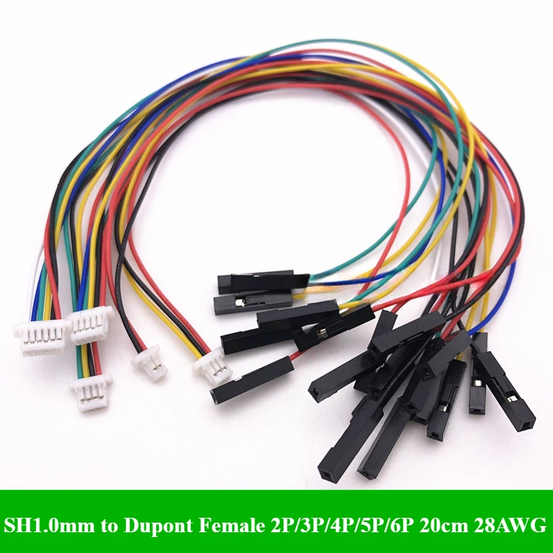 

5/10/30/50Pcs/lot SH1.0mm Male to 2.54mm Dupont Female Terminal Wire 2P/3P/4P/5P/6P Connector Color Cable length 20cm 28AWG